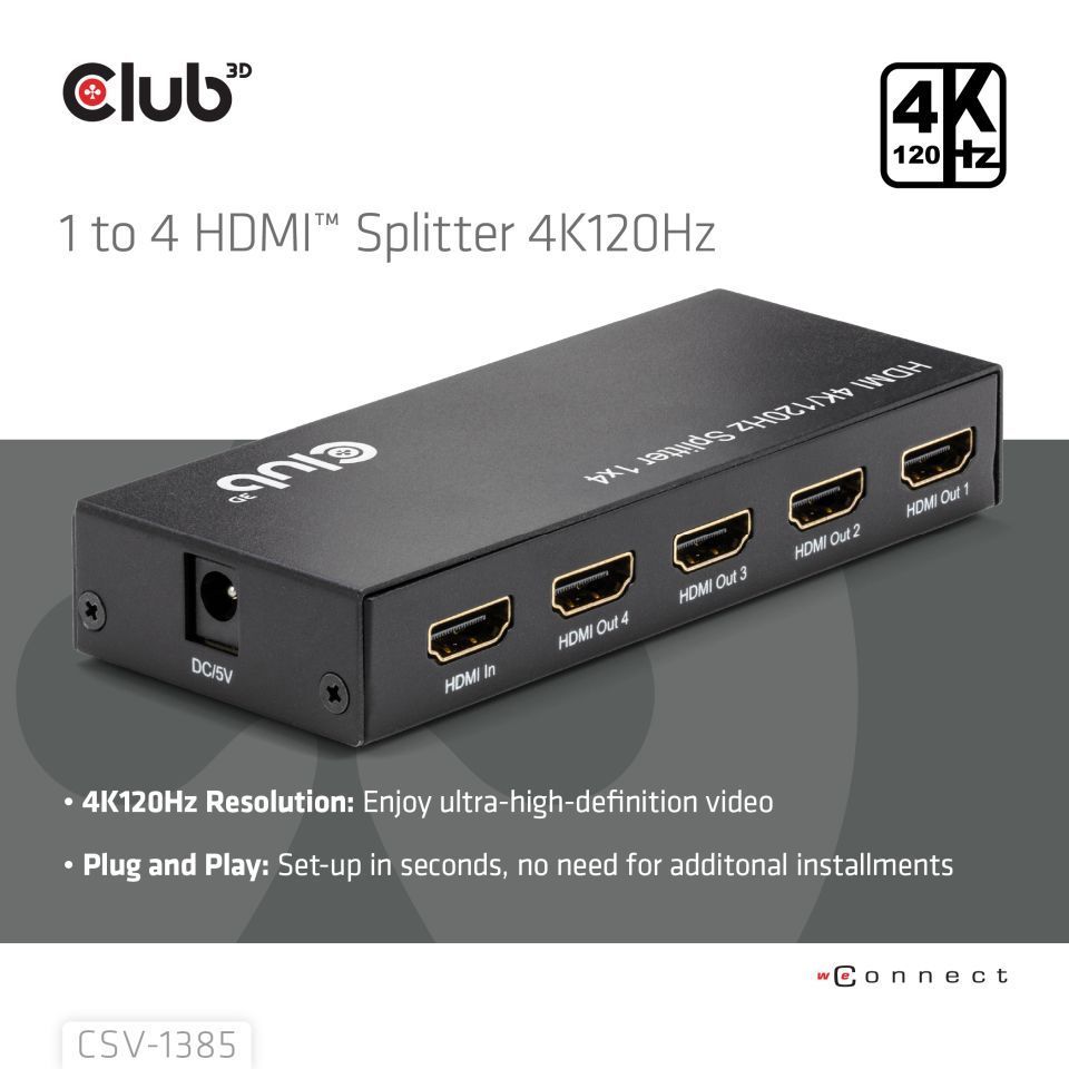 Club3D 1 to 4 HDMI Splitter 4K120Hz