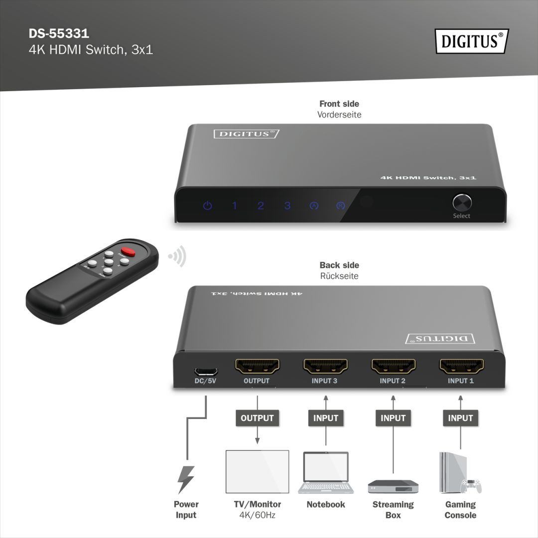 Digitus DS-55331 4K HDMI Switch Digitus DS-55331 4K HDMI Switch