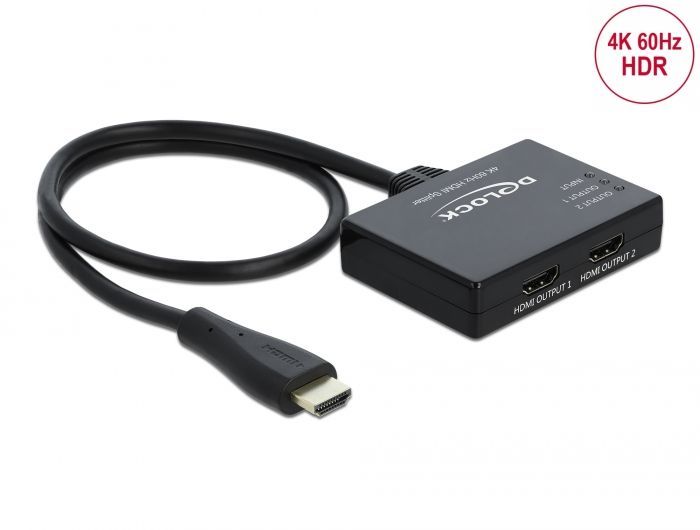 DeLock HDMI Splitter 1xHDMI in>2 x HDMI out 4K 60 Hz 0,6m Black DeLock HDMI Splitter 1xHDMI in>2 x HDMI out 4K 60 Hz 0,6m Black
