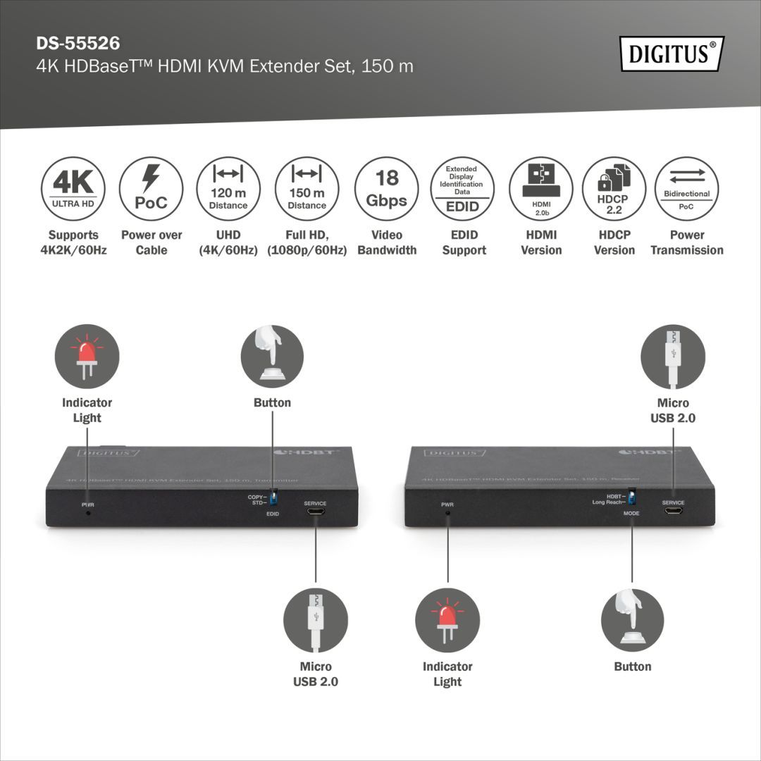 Digitus HDBaseT KVM Extender Set 15m Digitus HDBaseT KVM Extender Set 15m