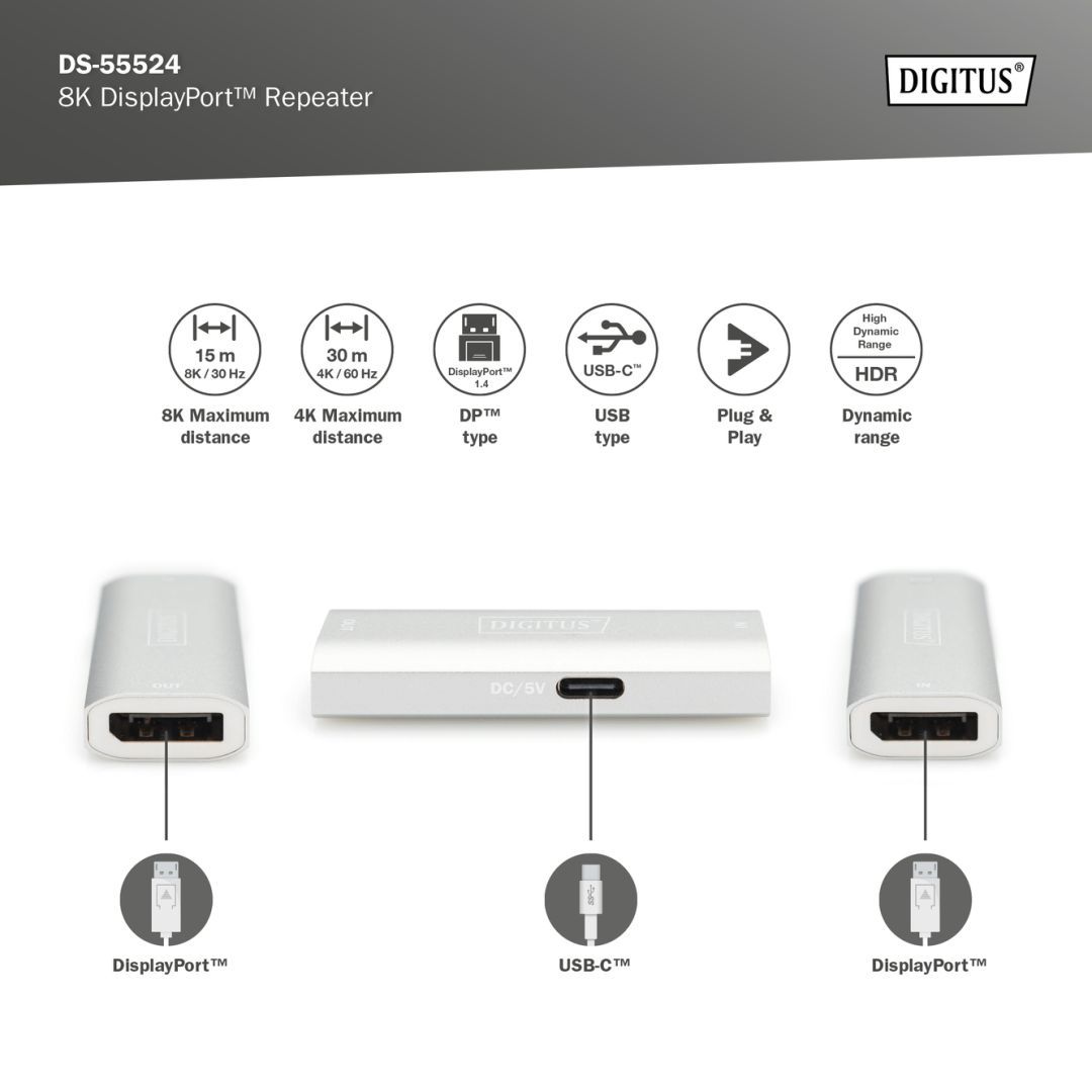 Digitus 8K DisplayPort Repeater Silver