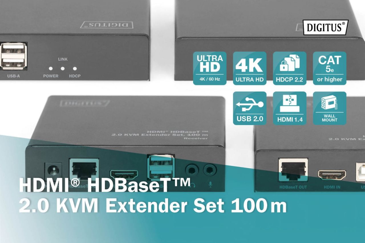 Digitus HDBaseT 2.0 HDMI KVM Extender Set 100m Digitus HDBaseT 2.0 HDMI KVM Extender Set 100m