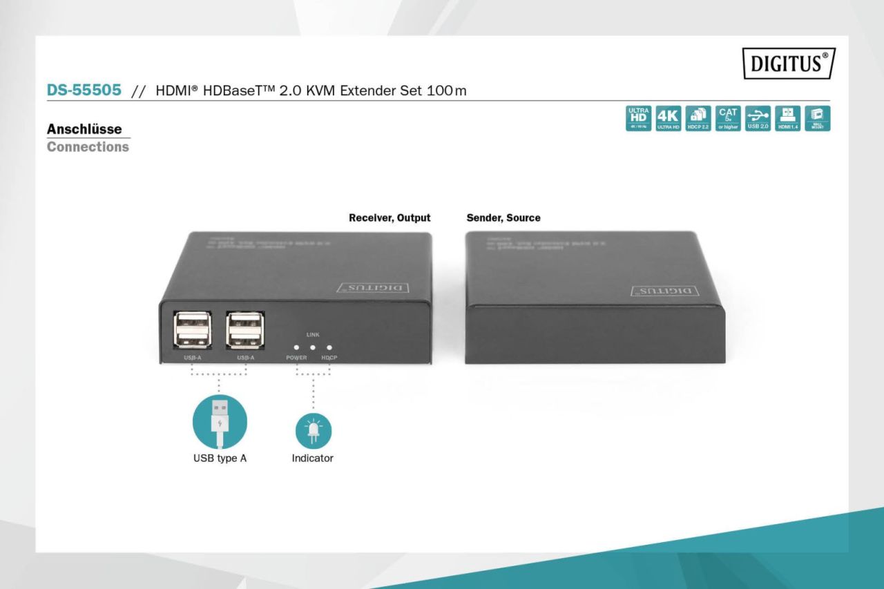 Digitus HDBaseT 2.0 HDMI KVM Extender Set 100m Digitus HDBaseT 2.0 HDMI KVM Extender Set 100m