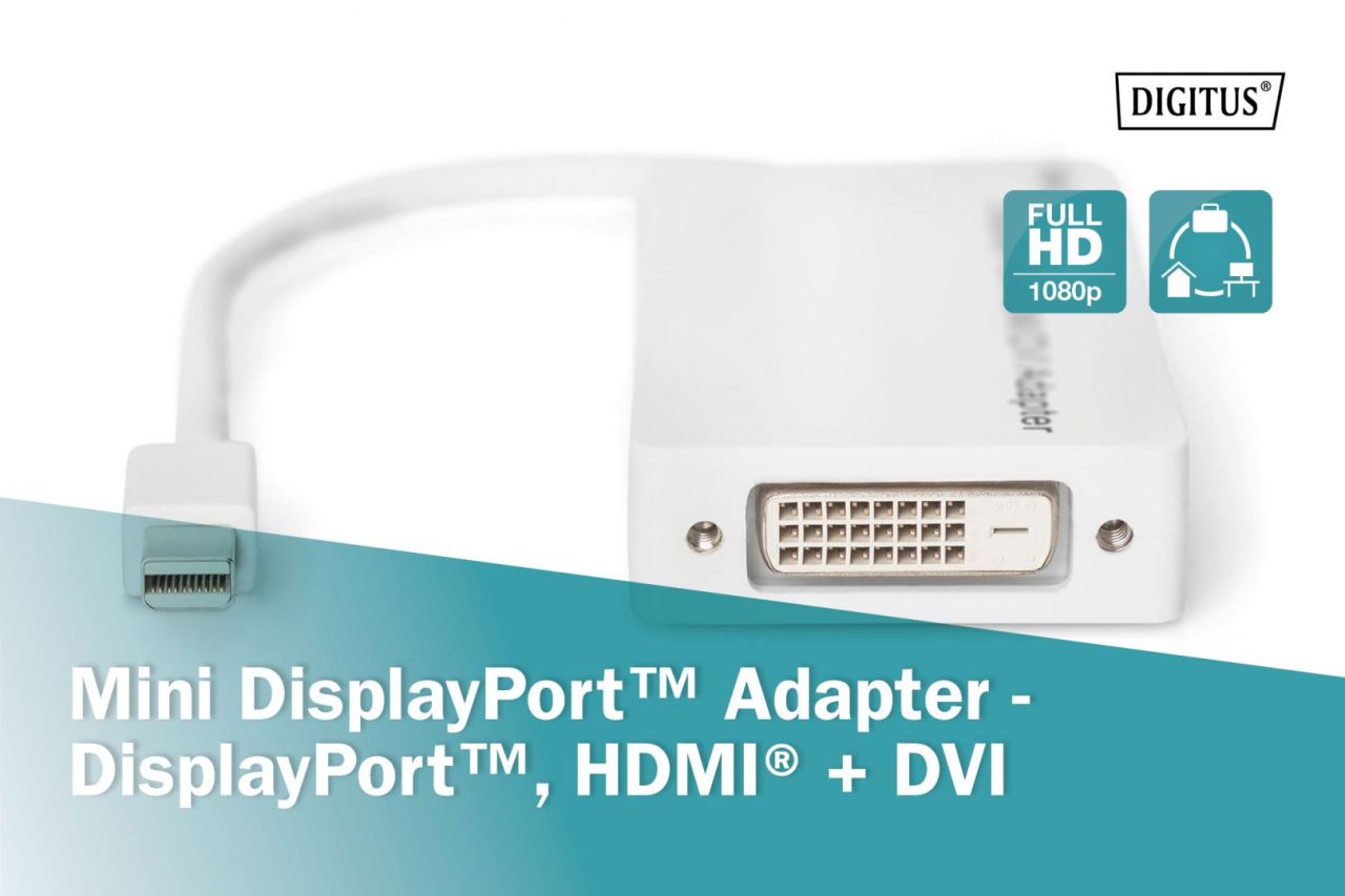 Digitus Mini DisplayPort Adapter/Converter Mini DP to DisplayPort HDMI+DVI 0,2m White
