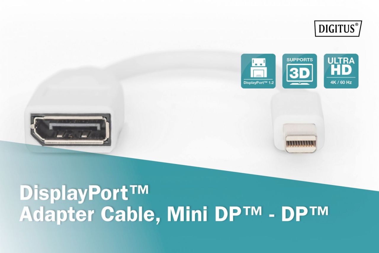 Digitus DB-340405-001-W adapter cable mini DP - DP 0,15m White Digitus DB-340405-001-W adapter cable mini DP - DP 0,15m White