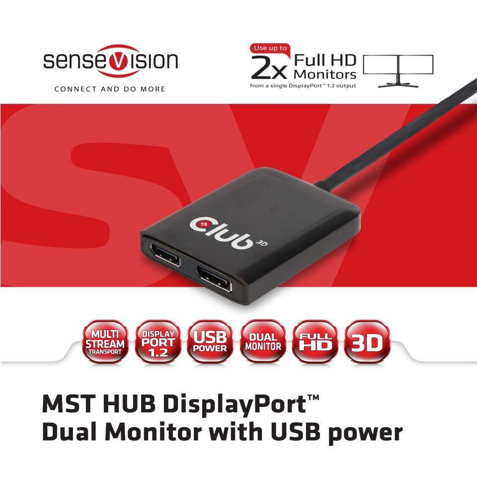 Club3D Multi Stream Transport Hub DisplayPort 1.2 Dual Monitor