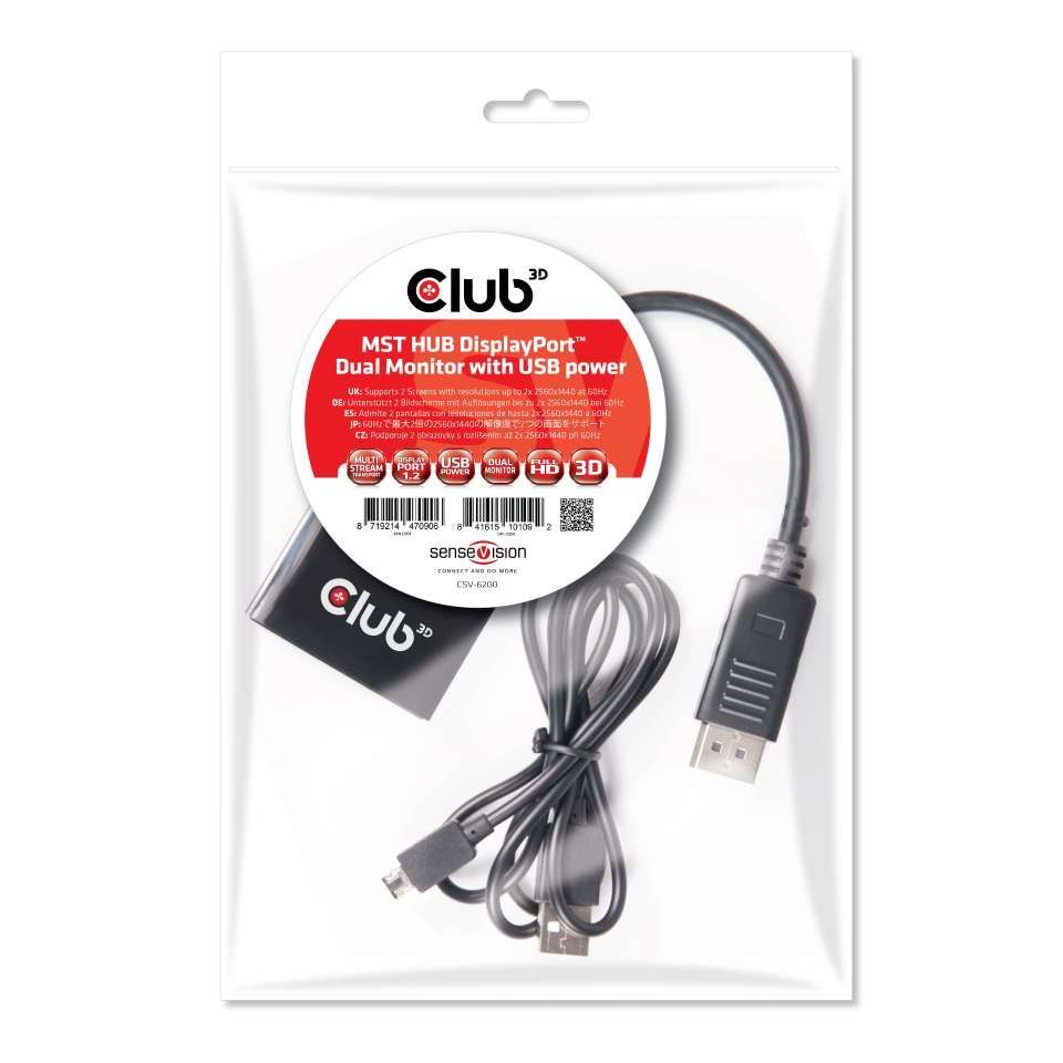 Club3D Multi Stream Transport Hub DisplayPort 1.2 Dual Monitor