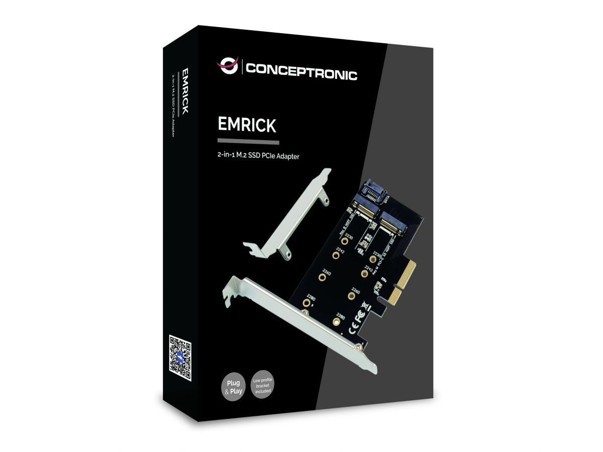 Conceptronic EMRICK04B 2-in-1 M.2 PCIe Card, M.2 SATA x 1, M.2 NVMe x 1