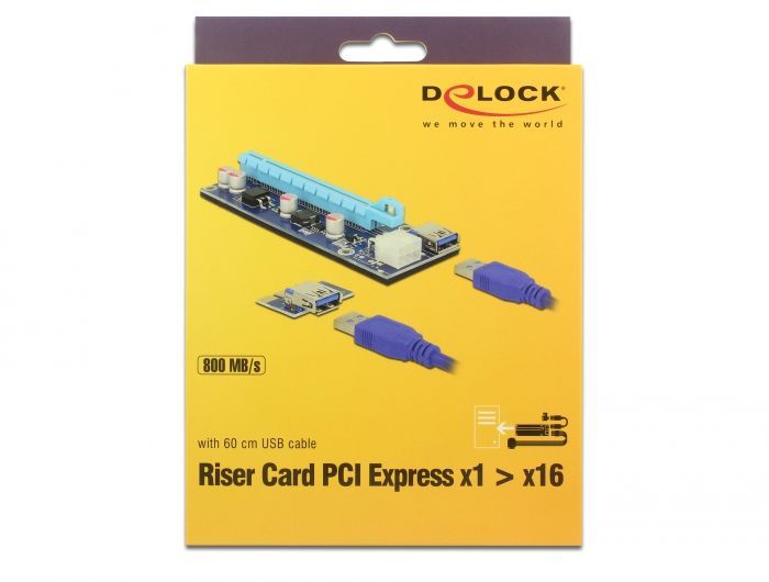 DeLock Riser Card PCI Express x1 > x16 with 60 cm USB cable