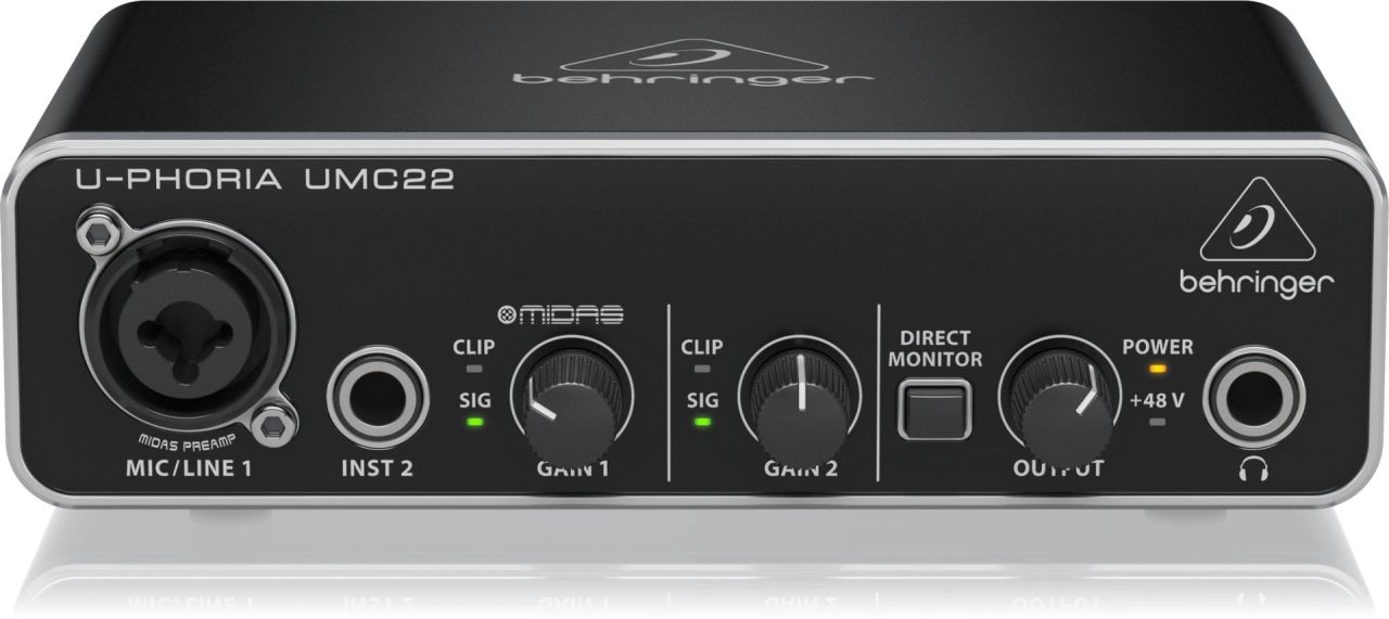 Behringer UMC22 Audiophile 2x2 USB Audio Interface with Midas Mic Preamplifier