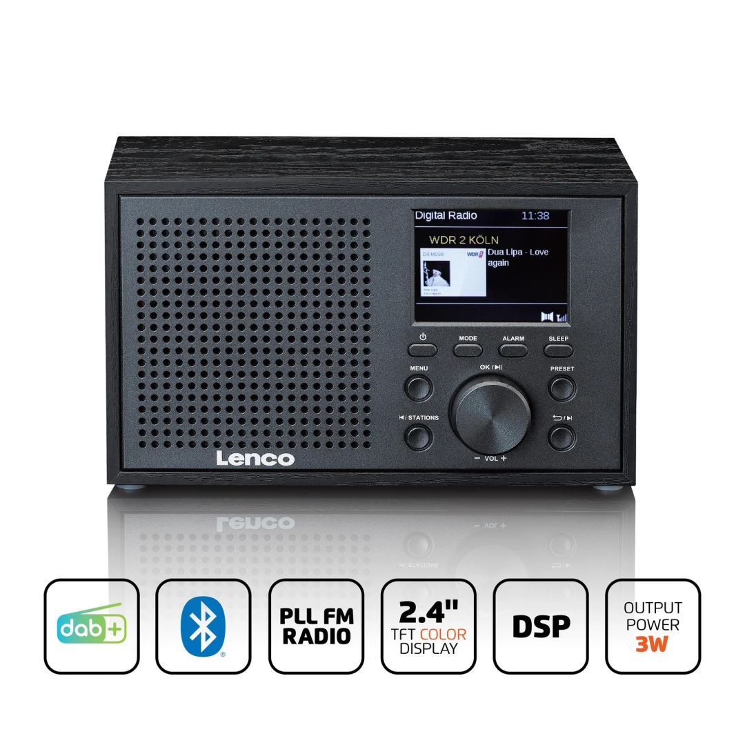 Lenco DAR-017BK Compact and stylish DAB+/FM radio with Bluetooth Black