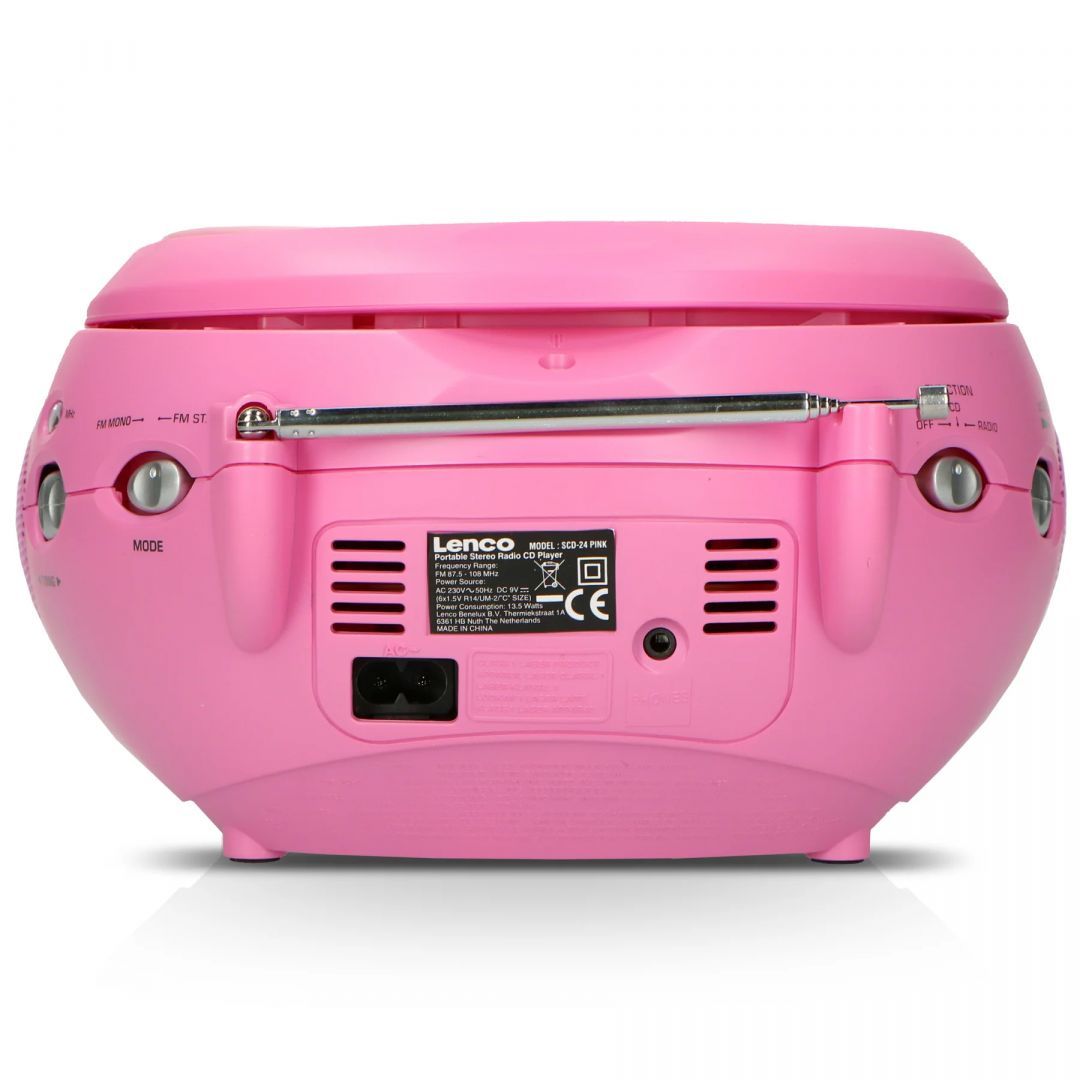 Lenco SCD-24PK portable stereo FM radio with CD player Pink