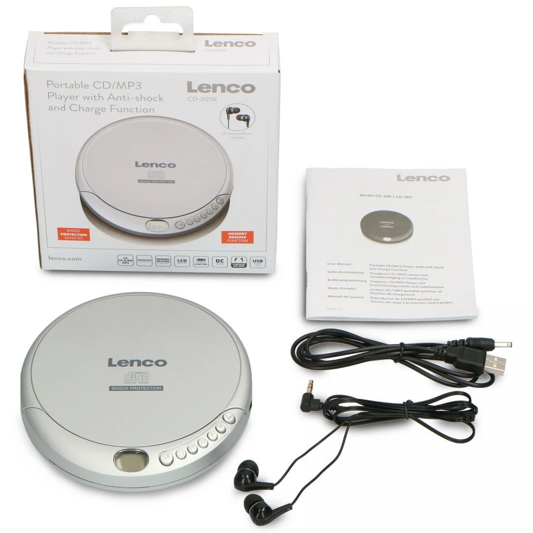 Lenco CD-201SI - Portable CD-Player with Anti-shock Silver