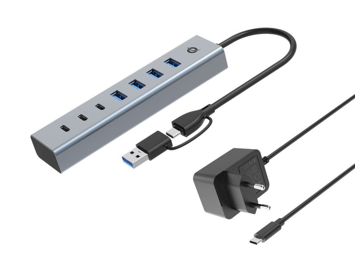 Conceptronic HUBBIES20GP 7-Port USB 3.0 Hub with Power Adapter Grey