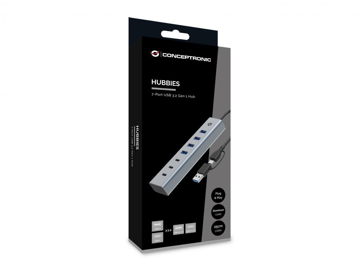 Conceptronic HUBBIES20G 7-Port USB 3.0 Hub Grey