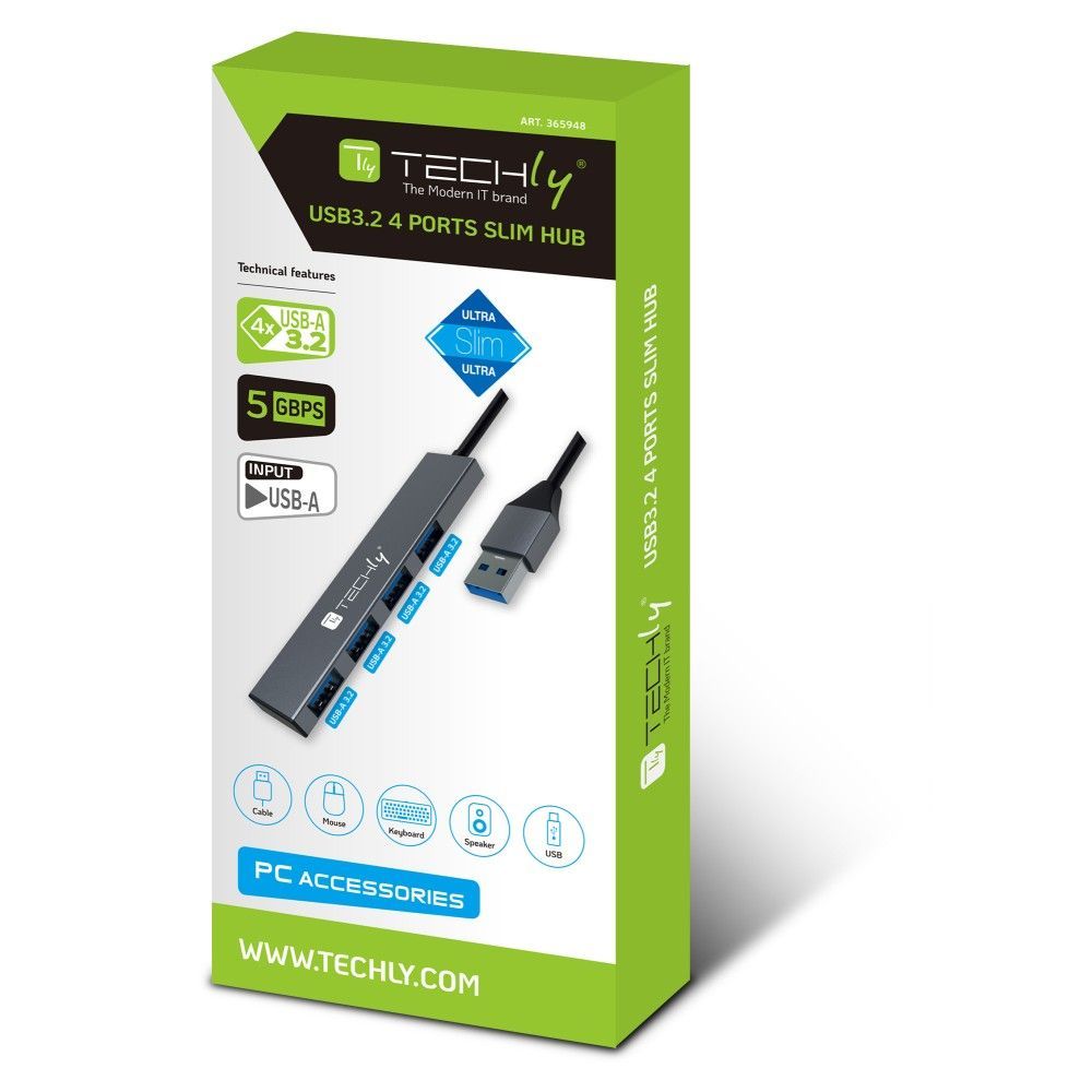 TECHLY 4-portos USB3.2 HUB Black