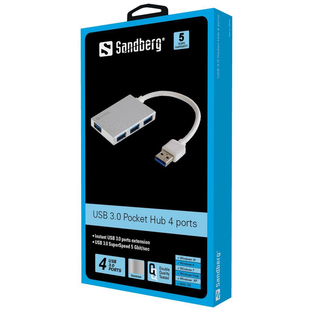 Sandberg USB 3.0 Pocket Hub 4 ports White