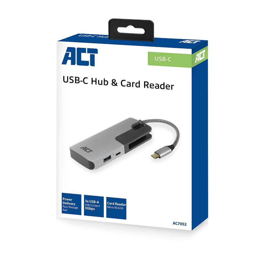 ACT AC7052 USB-C Hub 3 port with CardReader Grey ACT AC7052 USB-C Hub 3 port with CardReader Grey