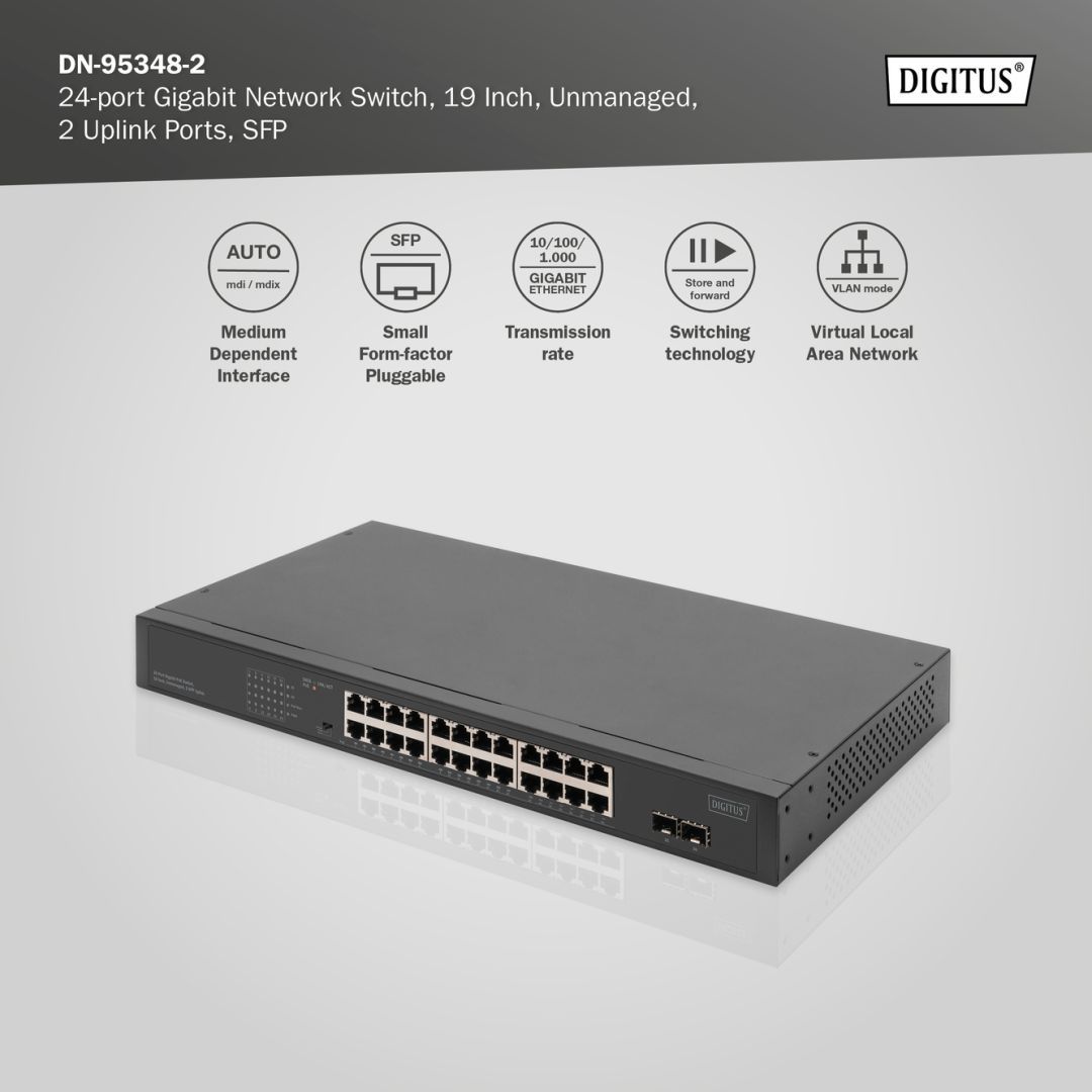 Digitus DN-95348-2 24 Port Gigabit Ethernet PoE Switch Black Digitus DN-95348-2 24 Port Gigabit Ethernet PoE Switch Black