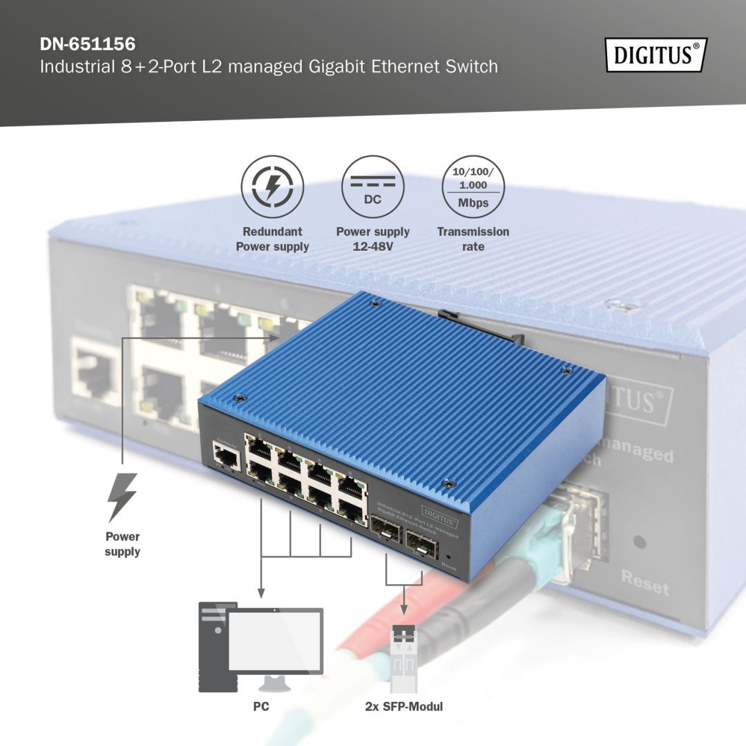 Digitus Industrial 8+2 -Port L2 managed Gigabit Ethernet Switch Digitus Industrial 8+2 -Port L2 managed Gigabit Ethernet Switch