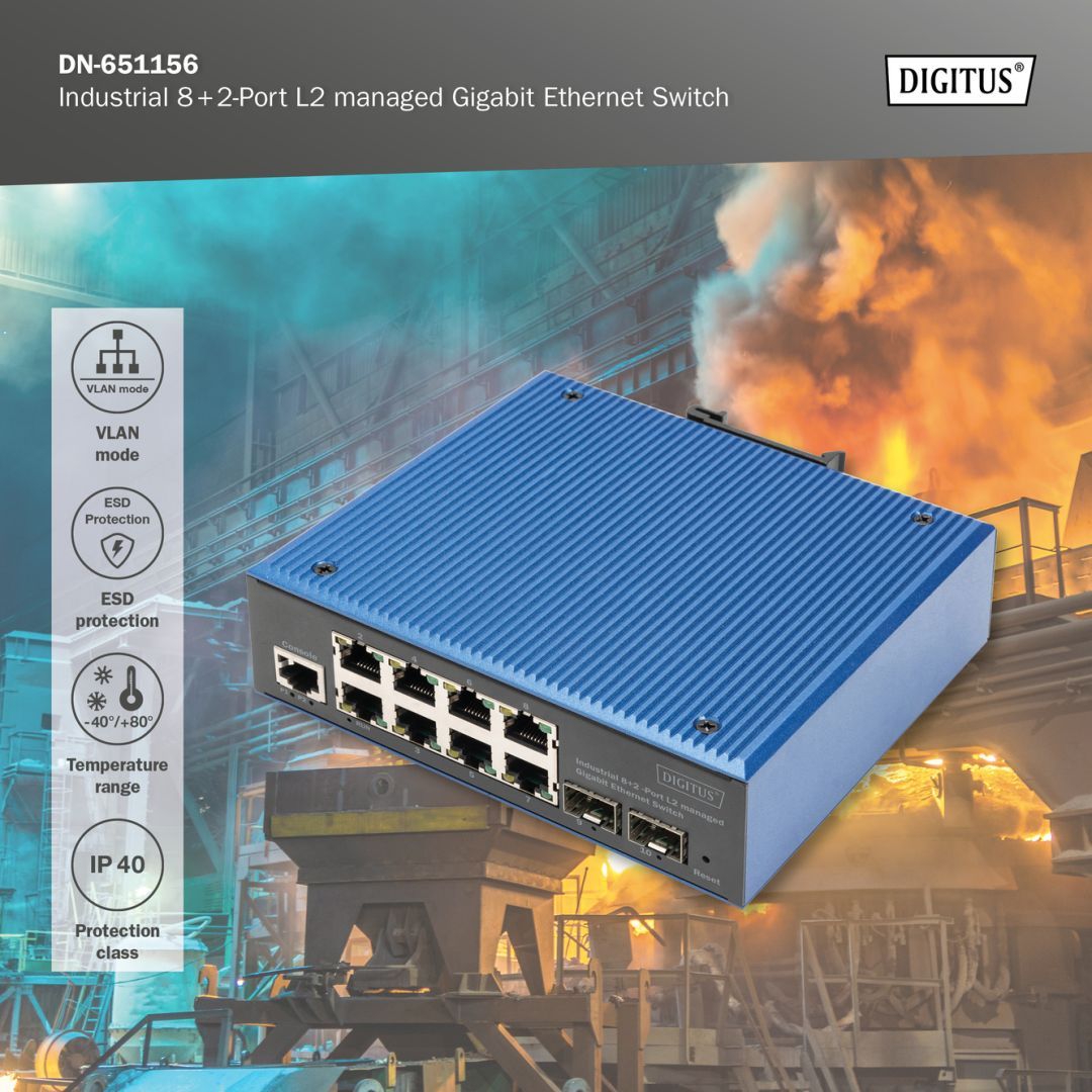 Digitus Industrial 8+2 -Port L2 managed Gigabit Ethernet Switch Digitus Industrial 8+2 -Port L2 managed Gigabit Ethernet Switch