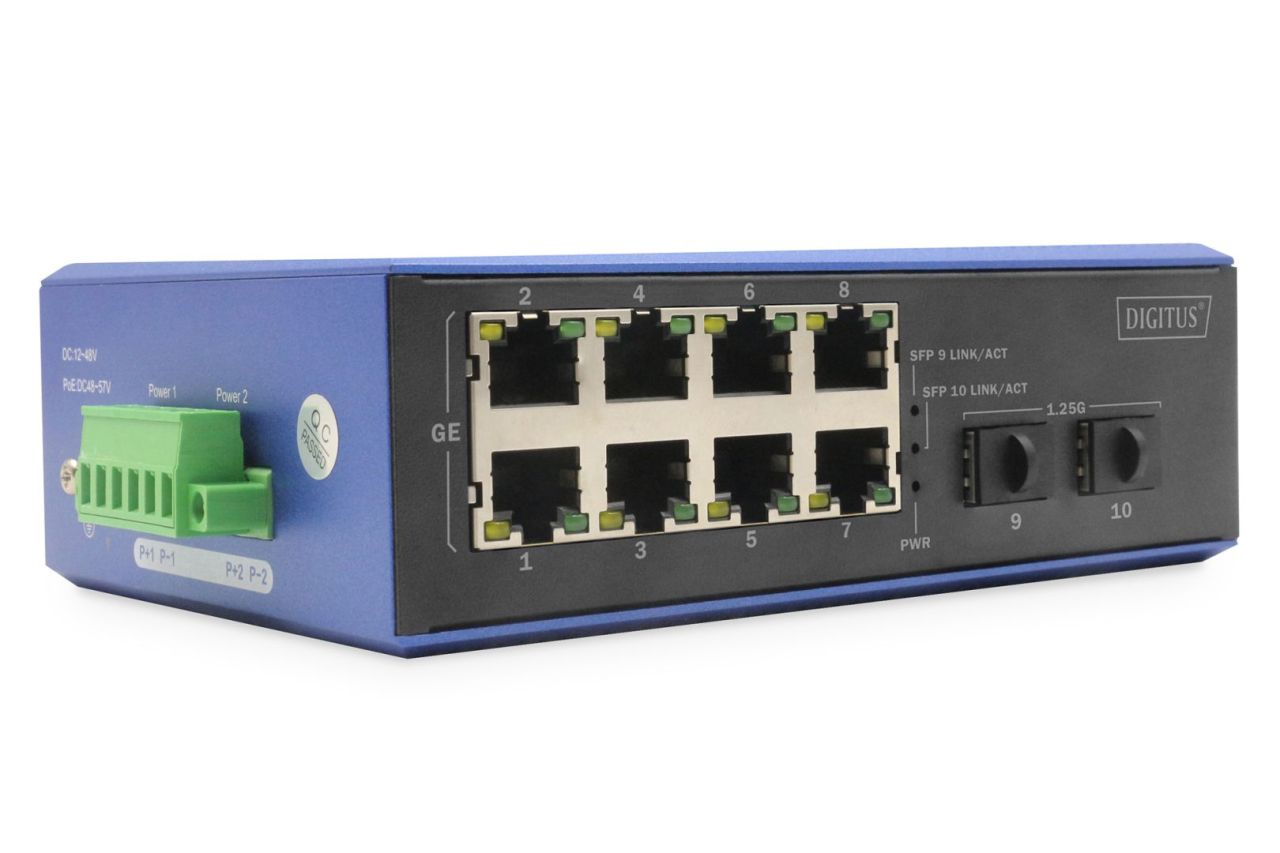Digitus Industrial 8 + 2 -Port Gigabit Ethernet PoE Switch Digitus Industrial 8 + 2 -Port Gigabit Ethernet PoE Switch