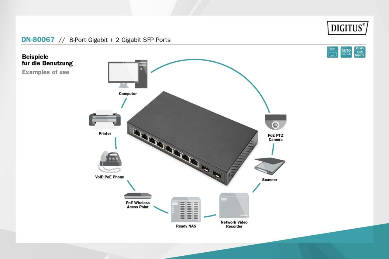 Digitus Digitus 8-Port Gigabit + 2 Gigabit SFP Ethernet Switch Digitus Digitus 8-Port Gigabit + 2 Gigabit SFP Ethernet Switch