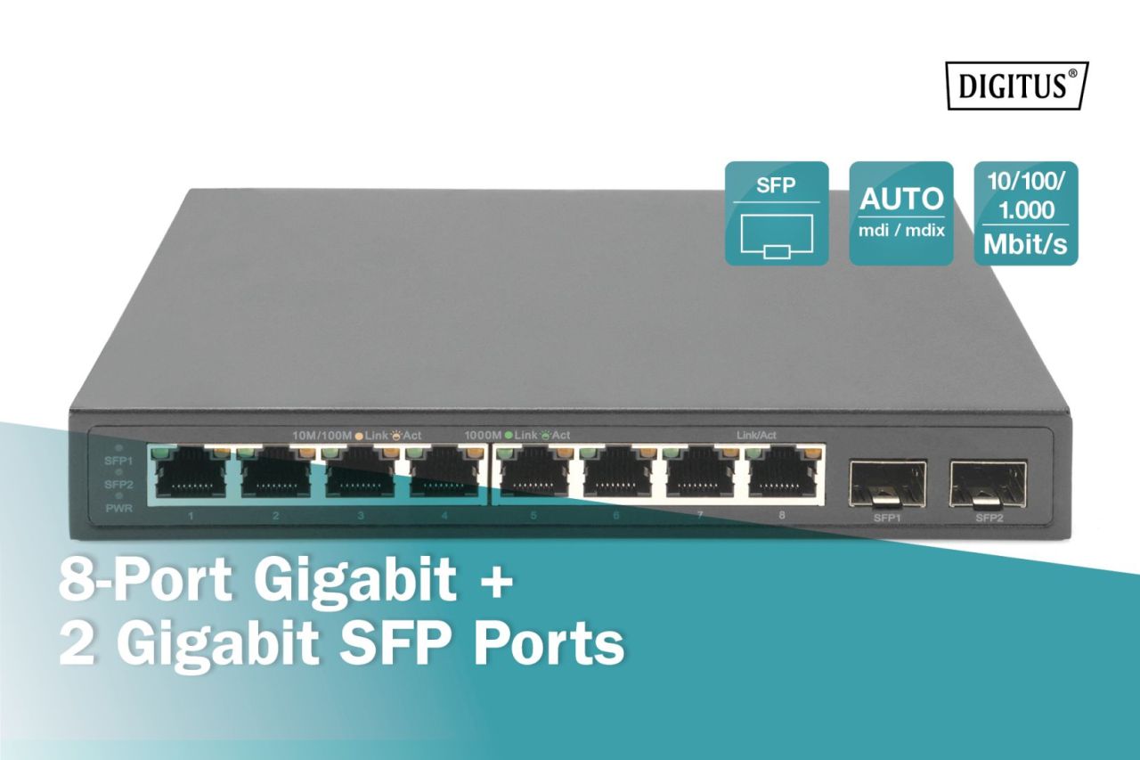 Digitus Digitus 8-Port Gigabit + 2 Gigabit SFP Ethernet Switch Digitus Digitus 8-Port Gigabit + 2 Gigabit SFP Ethernet Switch