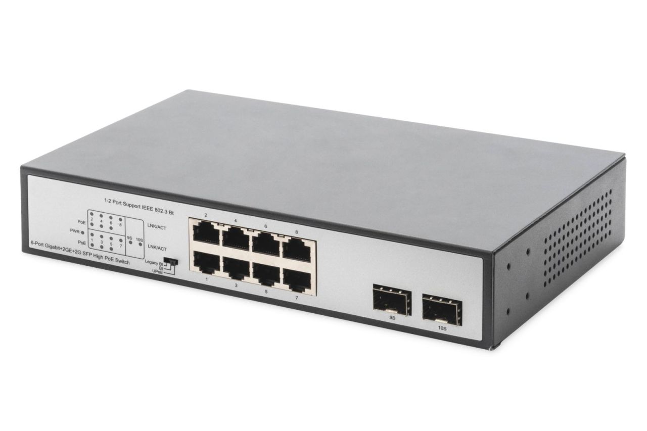 Digitus 8-Port Gigabit PoE Switch 19 Zoll Unmanaged 2 Uplinks Silver Digitus 8-Port Gigabit PoE Switch 19 Zoll Unmanaged 2 Uplinks Silver