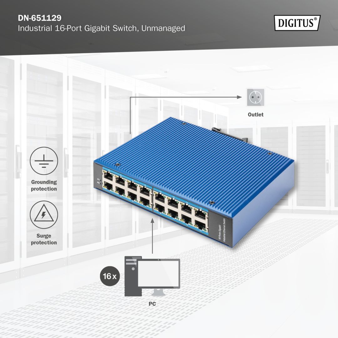 Digitus 16 Port 10/100/1000Mbps Gigabit Ethernet Network Switch Blue Digitus 16 Port 10/100/1000Mbps Gigabit Ethernet Network Switch Blue