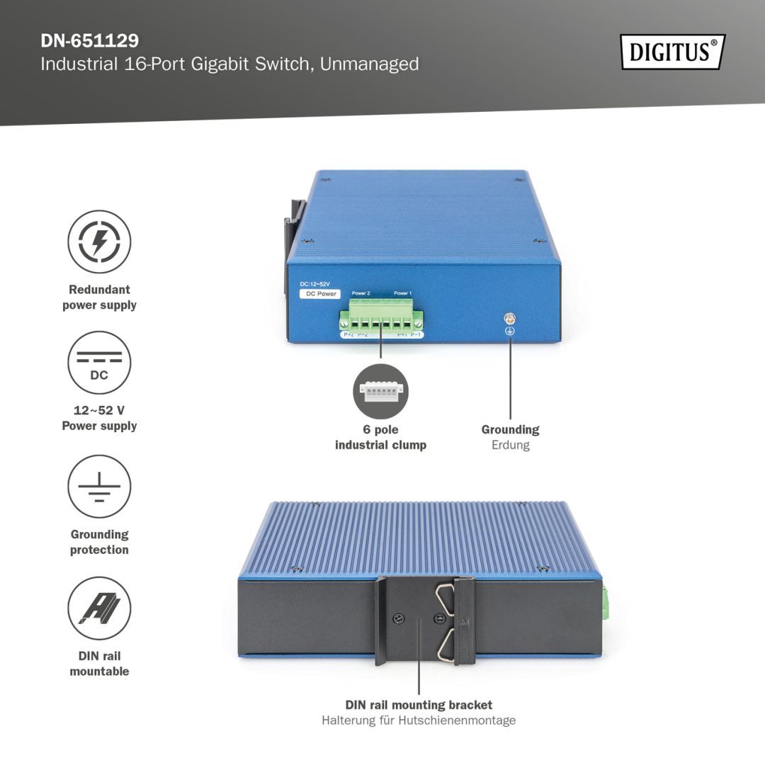 Digitus 16 Port 10/100/1000Mbps Gigabit Ethernet Network Switch Blue Digitus 16 Port 10/100/1000Mbps Gigabit Ethernet Network Switch Blue