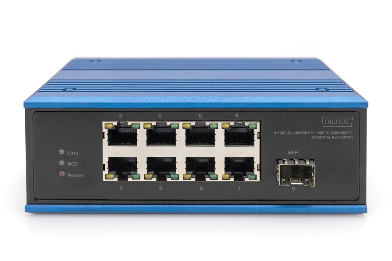 Digitus DN-651133 8-Port 10/100Base-TX(PoE) to 100Base-FX Industrial PoE Switch Blue Digitus DN-651133 8-Port 10/100Base-TX(PoE) to 100Base-FX Industrial PoE Switch Blue
