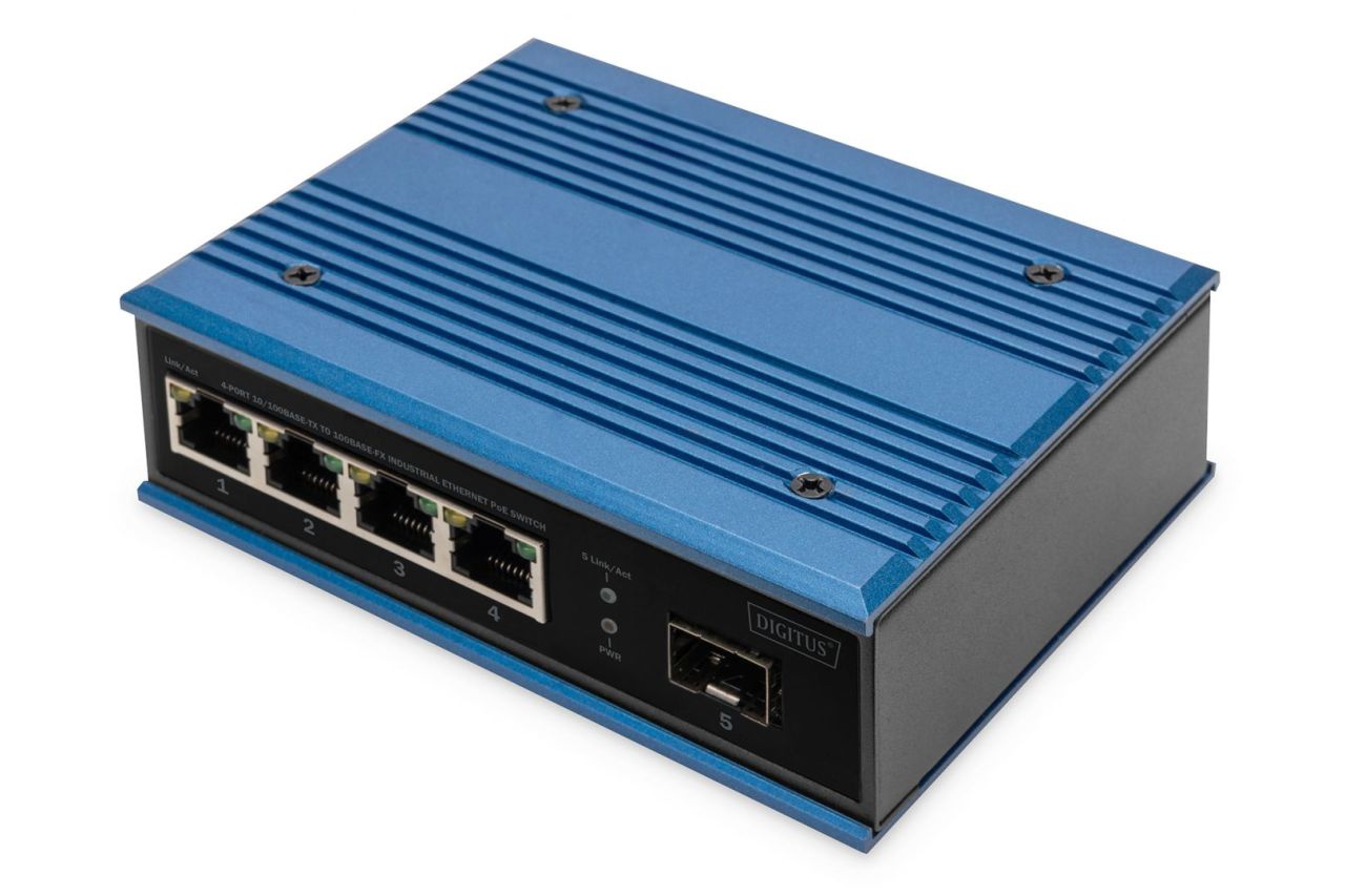Digitus DN-651131 4-Port 10/100Base-TX to 100Base-FX Industrial Ethernet Switch Blue Digitus DN-651131 4-Port 10/100Base-TX to 100Base-FX Industrial Ethernet Switch Blue