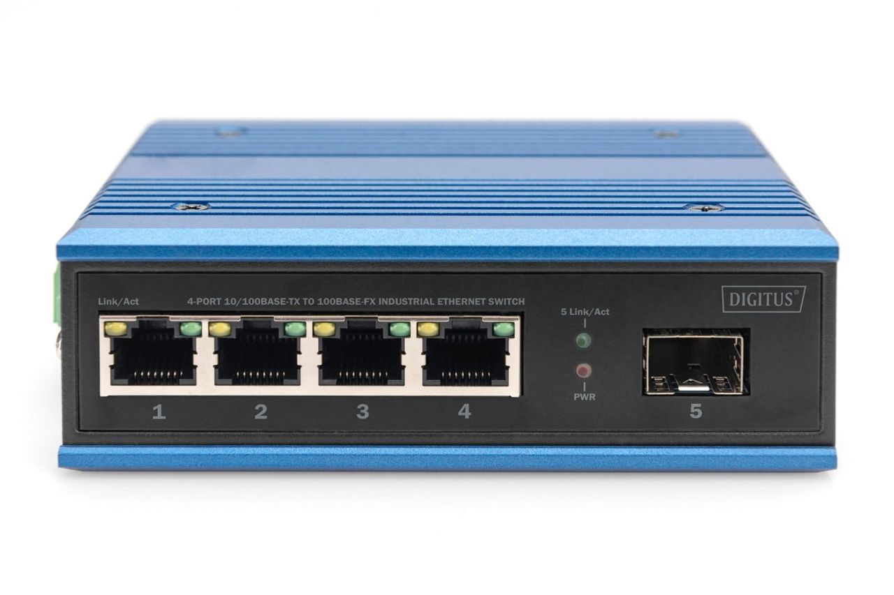 Digitus DN-651130 4-Port 10/100Base-TX to 100Base-FX Industrial Ethernet Switch Blue Digitus DN-651130 4-Port 10/100Base-TX to 100Base-FX Industrial Ethernet Switch Blue