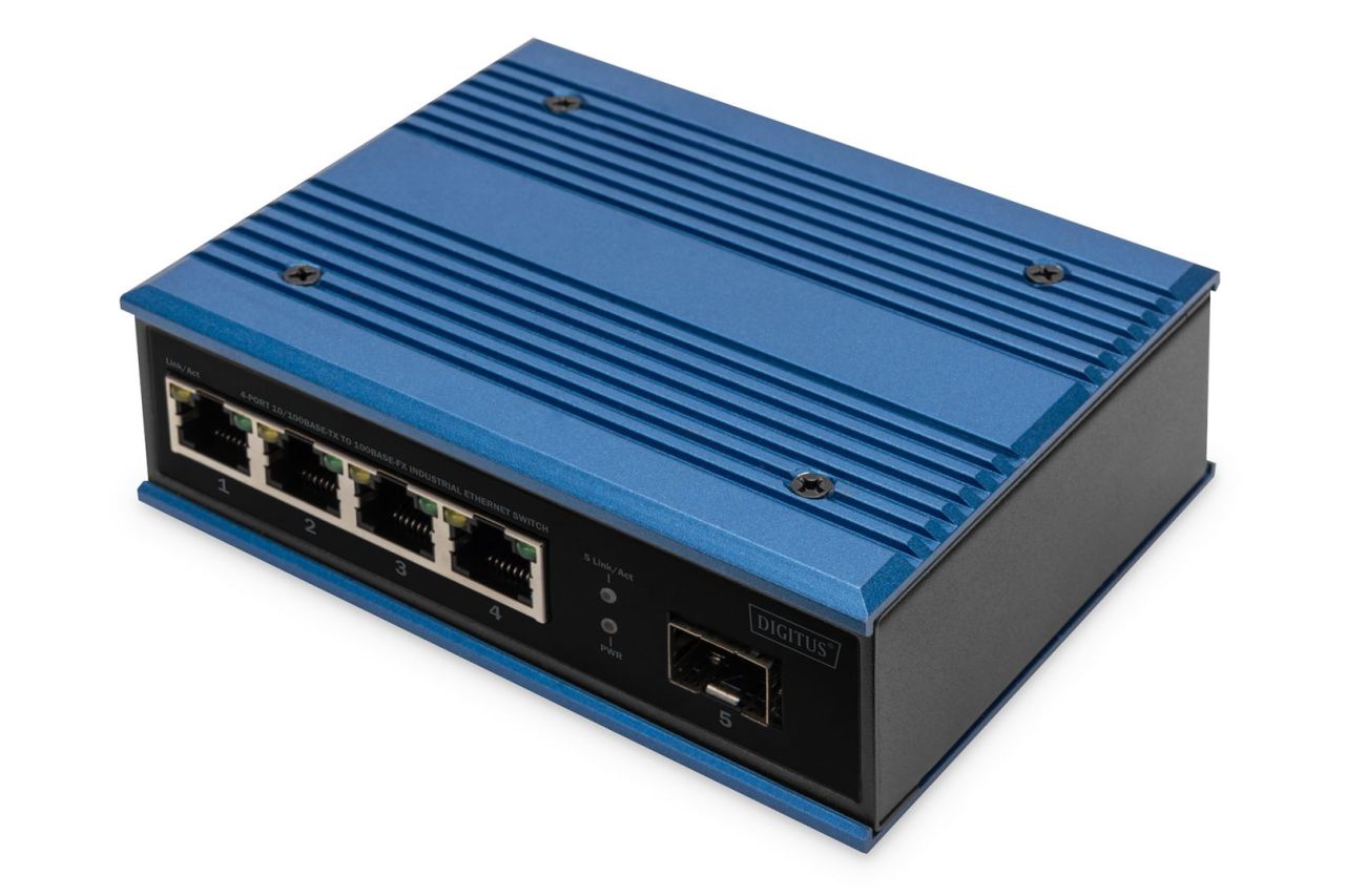 Digitus DN-651130 4-Port 10/100Base-TX to 100Base-FX Industrial Ethernet Switch Blue Digitus DN-651130 4-Port 10/100Base-TX to 100Base-FX Industrial Ethernet Switch Blue