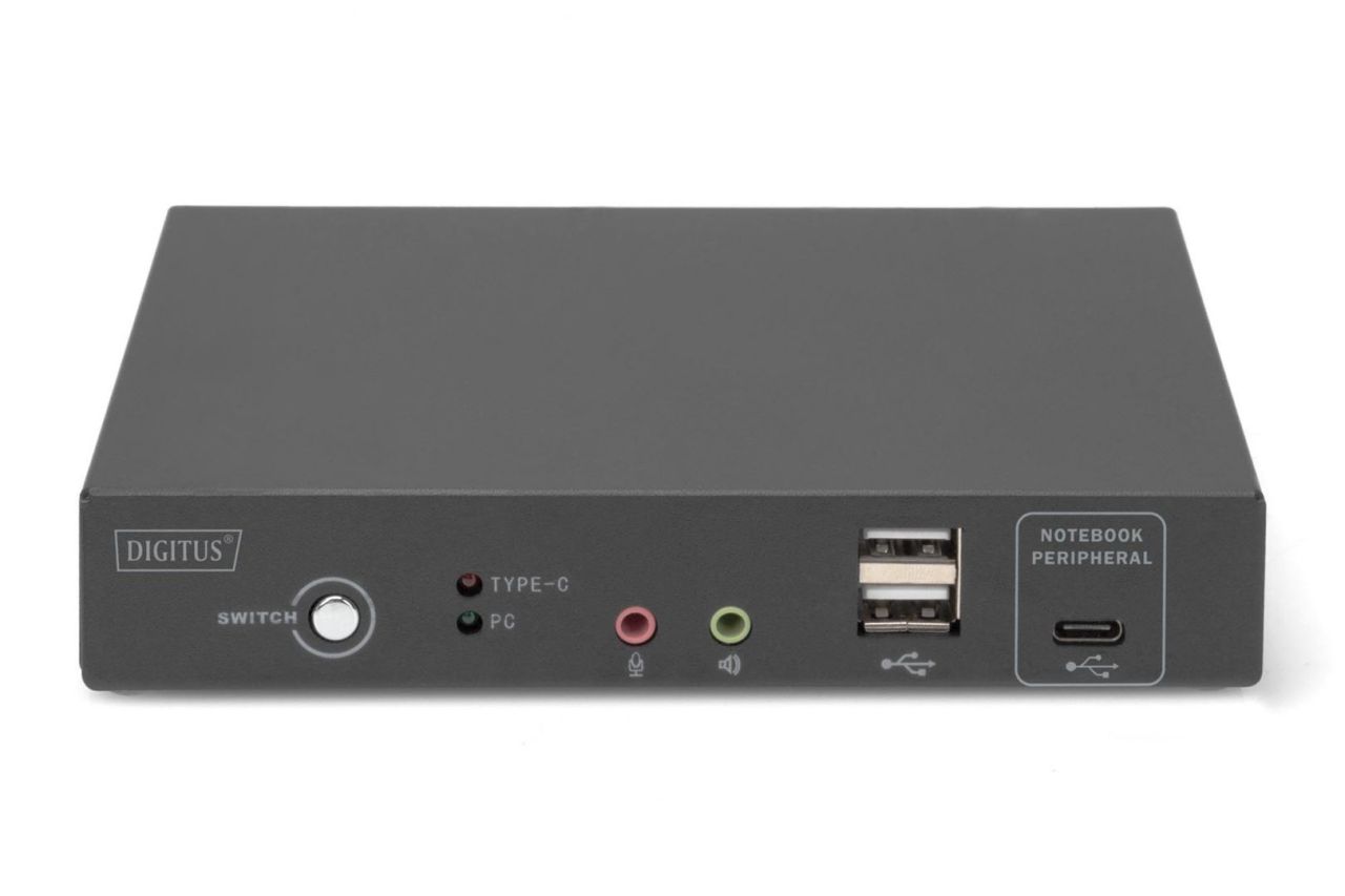 Digitus KVM Switch, 2 Port, 4K30Hz, USB-C/USB/HDMI in, HDMI out Black