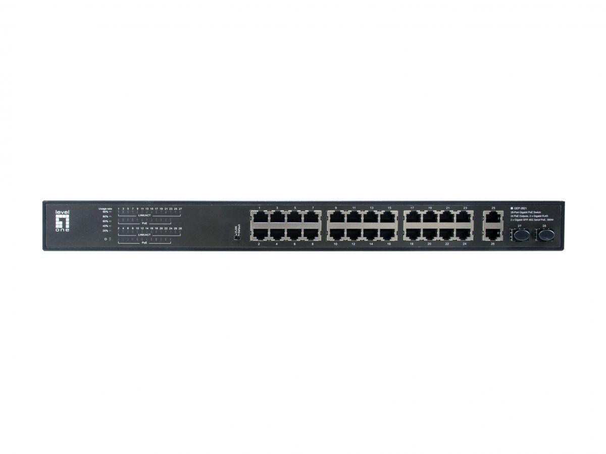 LevelOne GEP-2821 28-Port Gigabit PoE Switch, 24 PoE Outputs