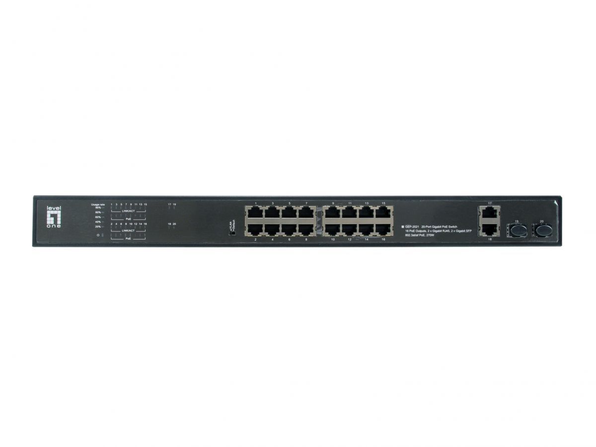 LevelOne GEP-2021 20-Port Gigabit PoE Switch, 16 PoE Outputs