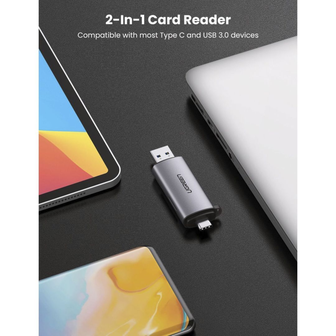 UGREEN 2-in-1 USB-C OTG Card Reader Grey