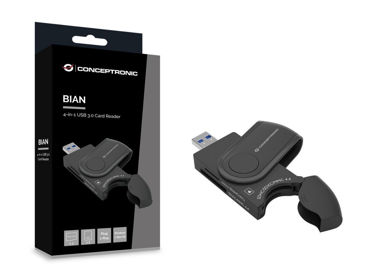 Conceptronic BIAN04B 4-in-1 USB 3.0 Card Reader Black