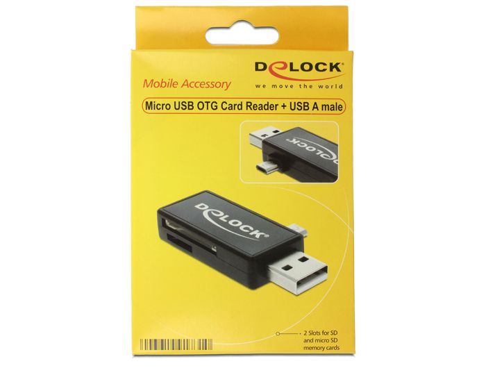 DeLock Micro USB OTG + USB A male Card Reader Black