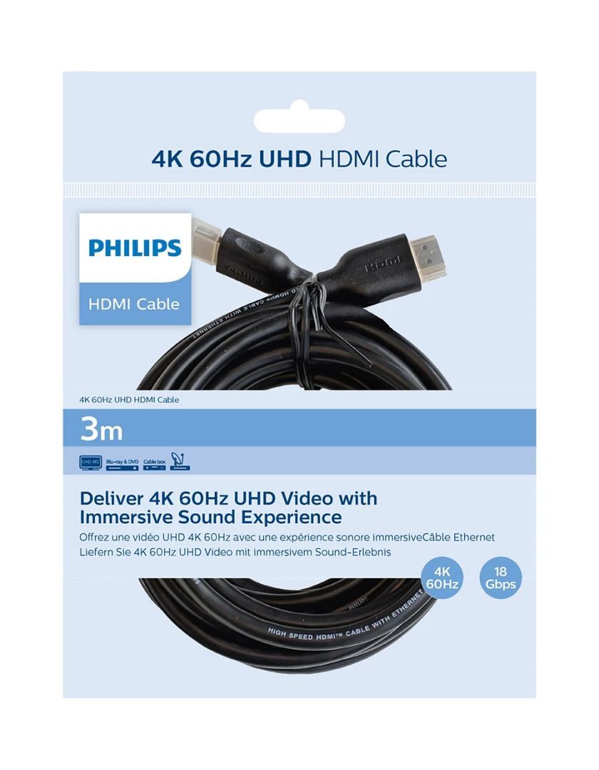 Philips HDMI 2.0 Cable male to male cable 3m Black