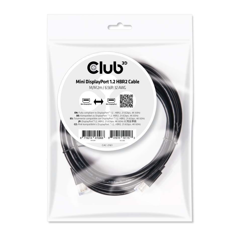 Club3D Mini DisplayPort 1.2 HBR2 cable 2m Black