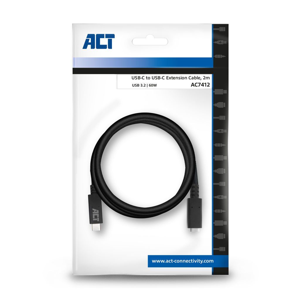ACT AC7412 USB-C Extension Cable 2m Black ACT AC7412 USB-C Extension Cable 2m Black