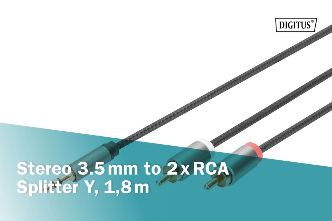 Digitus DB-510330-018-S Audio adapter cable, 3.5 mm stereo jack to RCA 1,8m Black Digitus DB-510330-018-S Audio adapter cable, 3.5 mm stereo jack to RCA 1,8m Black