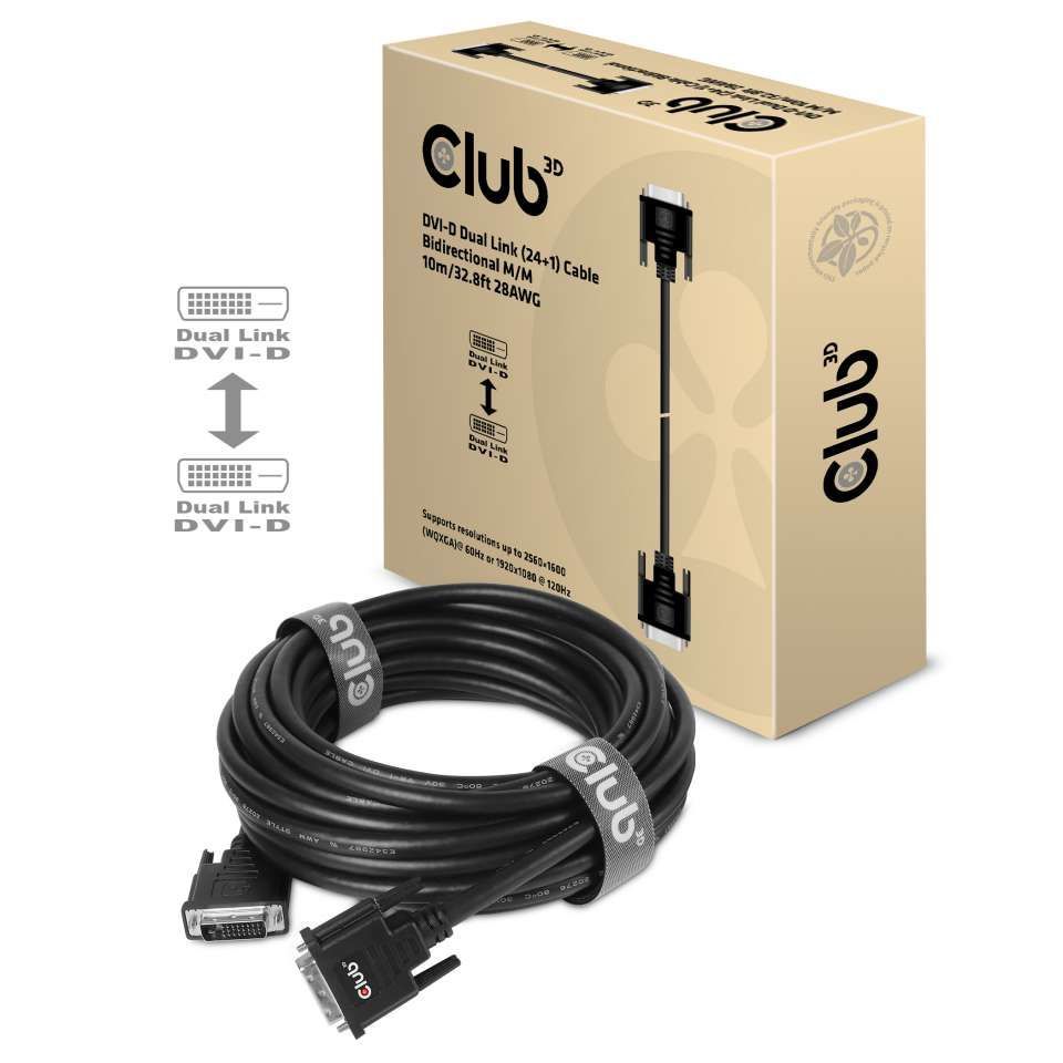 Club3D DVI-D (Dual Link) Bidirectional cable 10m Black