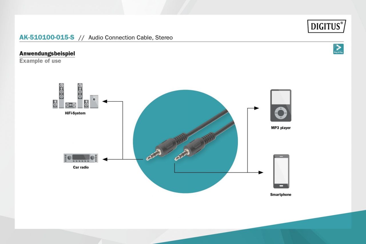 Assmann Audio connection cable, stereo 3.5mm 1,5m Black