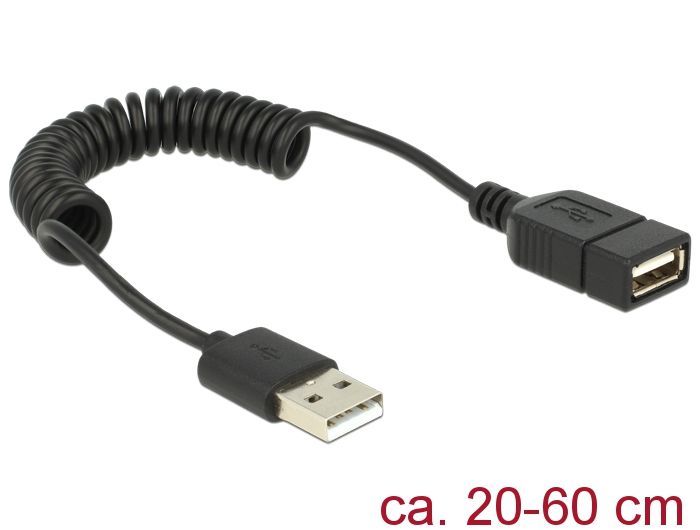 DeLock Extension Cable USB 2.0-A male / female coiled cable DeLock Extension Cable USB 2.0-A male / female coiled cable