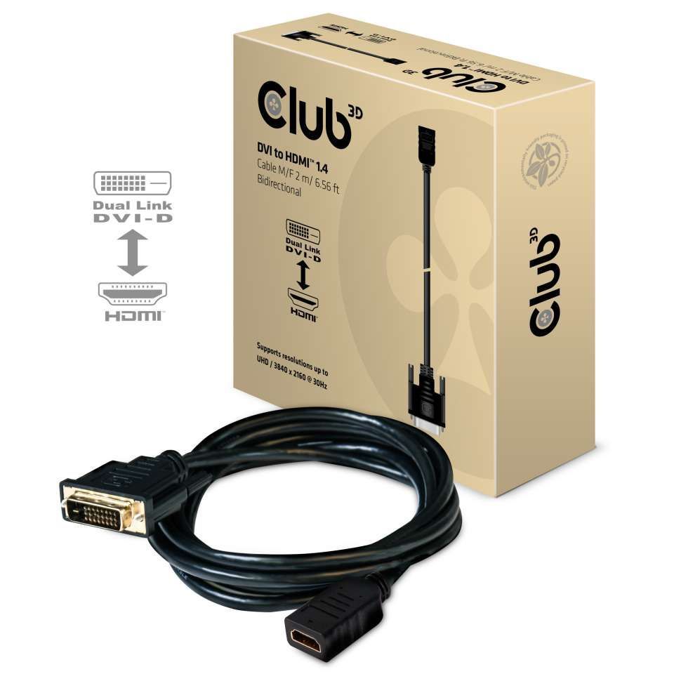 Club3D DVI-D (Dual Link) to HDMI 1.4 Cable M/F 2m Black