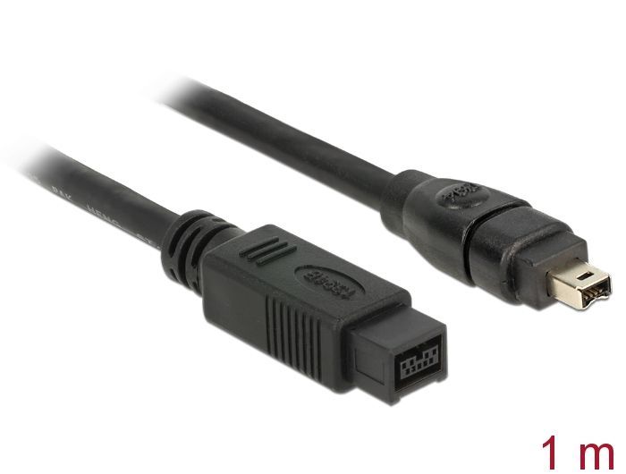DeLock FireWire 9 pin male > 4 pin male 1m cable Black DeLock FireWire 9 pin male > 4 pin male 1m cable Black